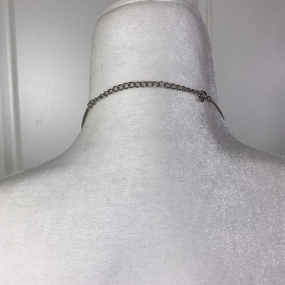 Silver Tone and Pink Acrylic Bead Faux Pearl Dangle Necklace Bling Formal - Picture 6 of 7